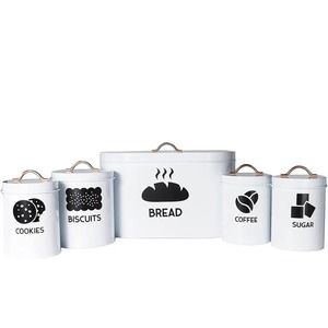 Metal Container with Lid- Premium Bread, Biscuits, Sugar Coffe Canister Set